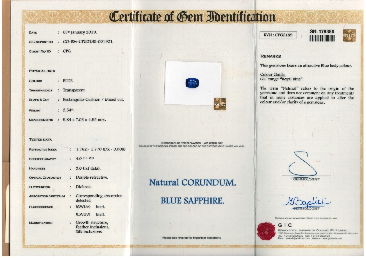 1 Blue Sapphire 3.54 Carats