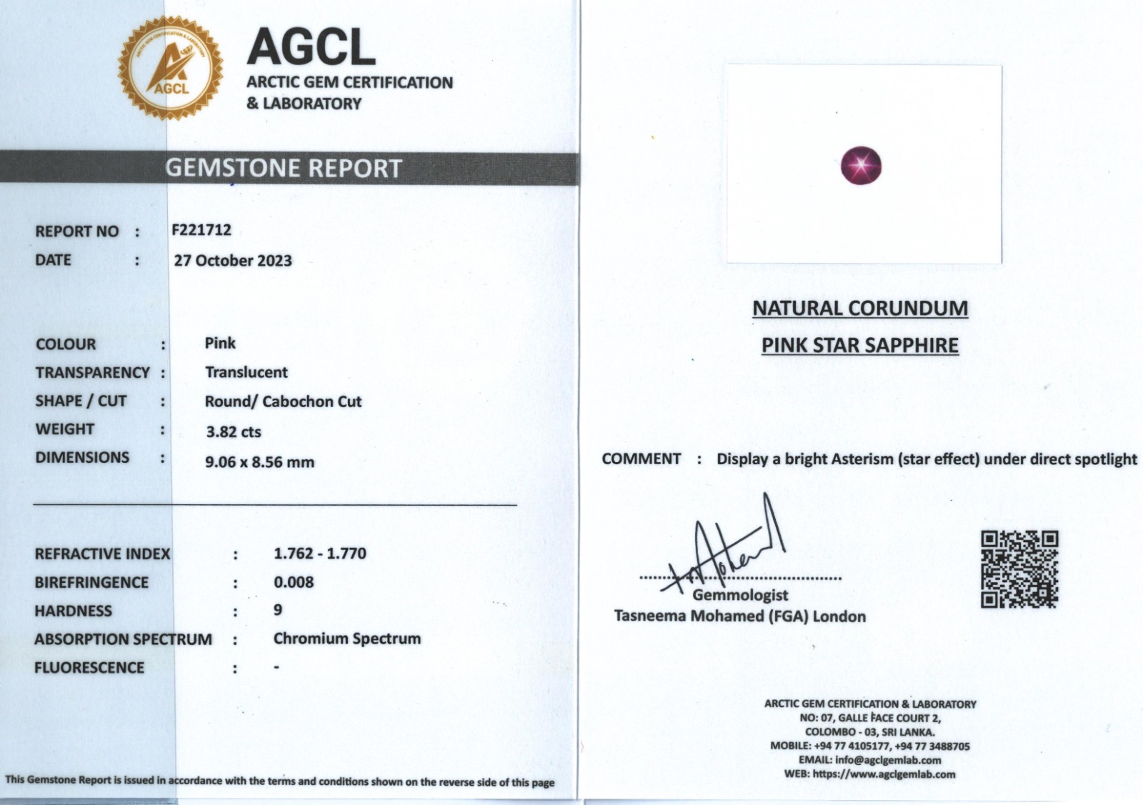 1 Star Ruby 3.82 Carats