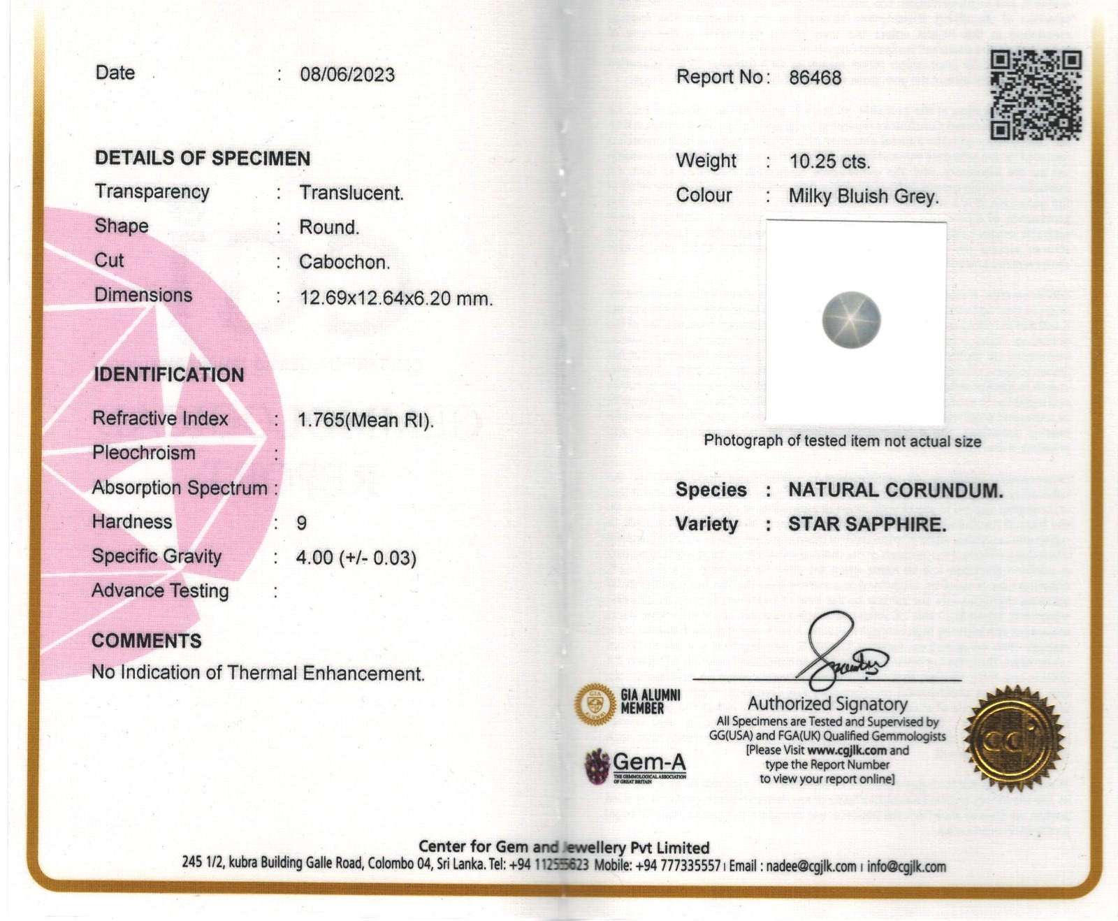 1 Star Sapphire 10.25 Carats