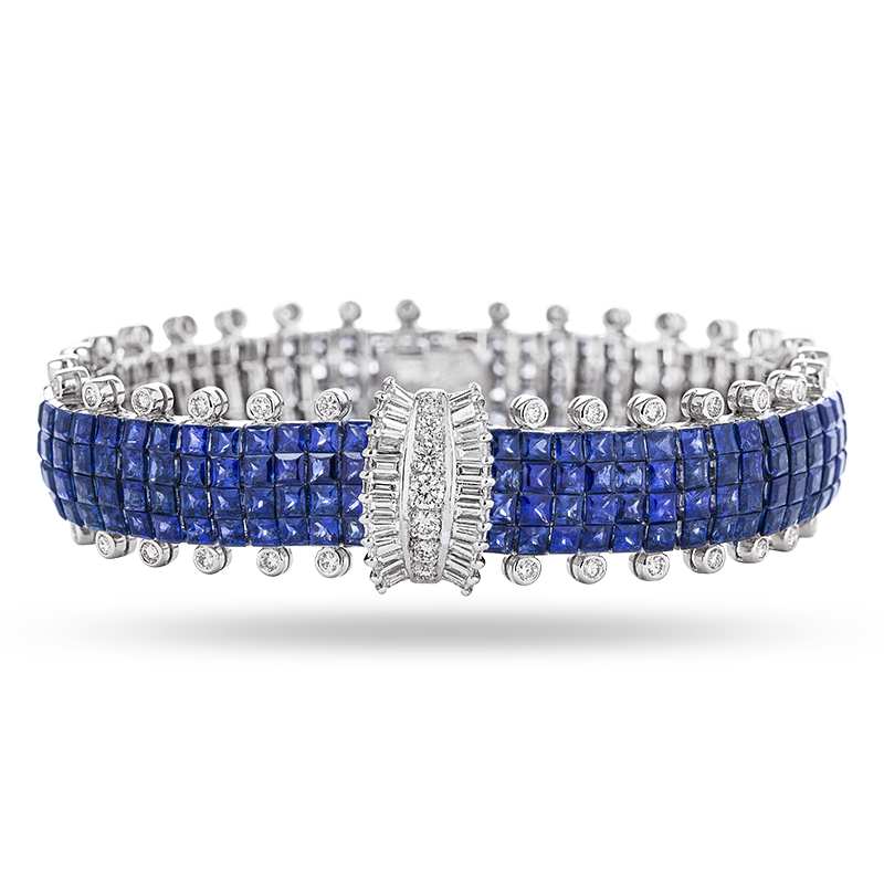 Invisible set Blue Sapphire and Diamond Bracelet (SOLD)