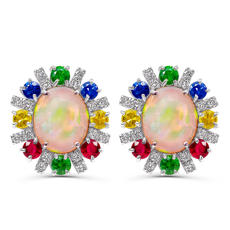 White Gold Opal Earrings