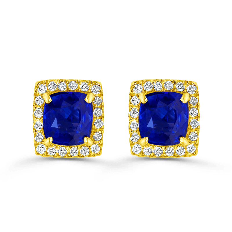 Yellow  Gold Blue Sapphire Earrings