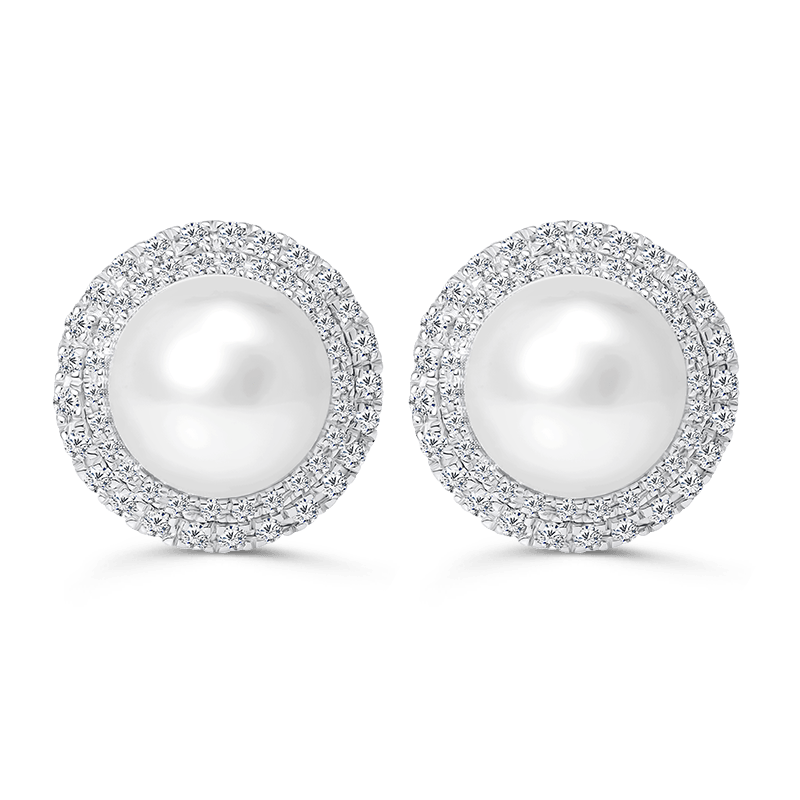 White Gold Pearl Earrings