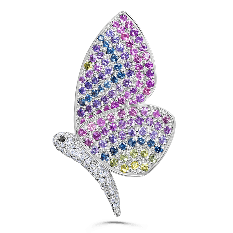 White Gold Multi Colour Sapphire Butterfly Pendant