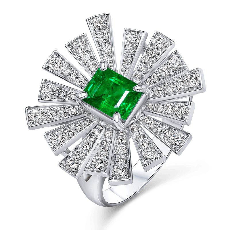 Sunburst Emerald & Diamond Ring