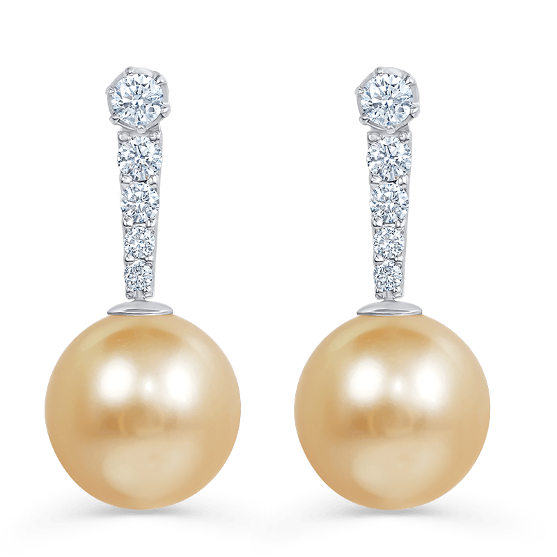 White Gold Golden Pearl Earrings