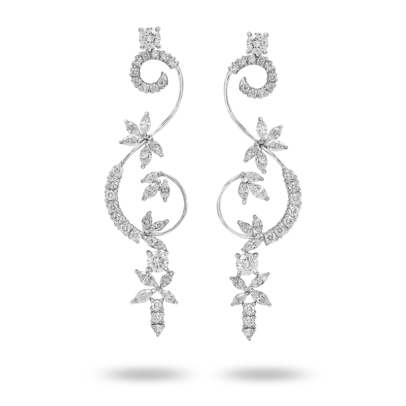 White Gold Long Diamond Earrings