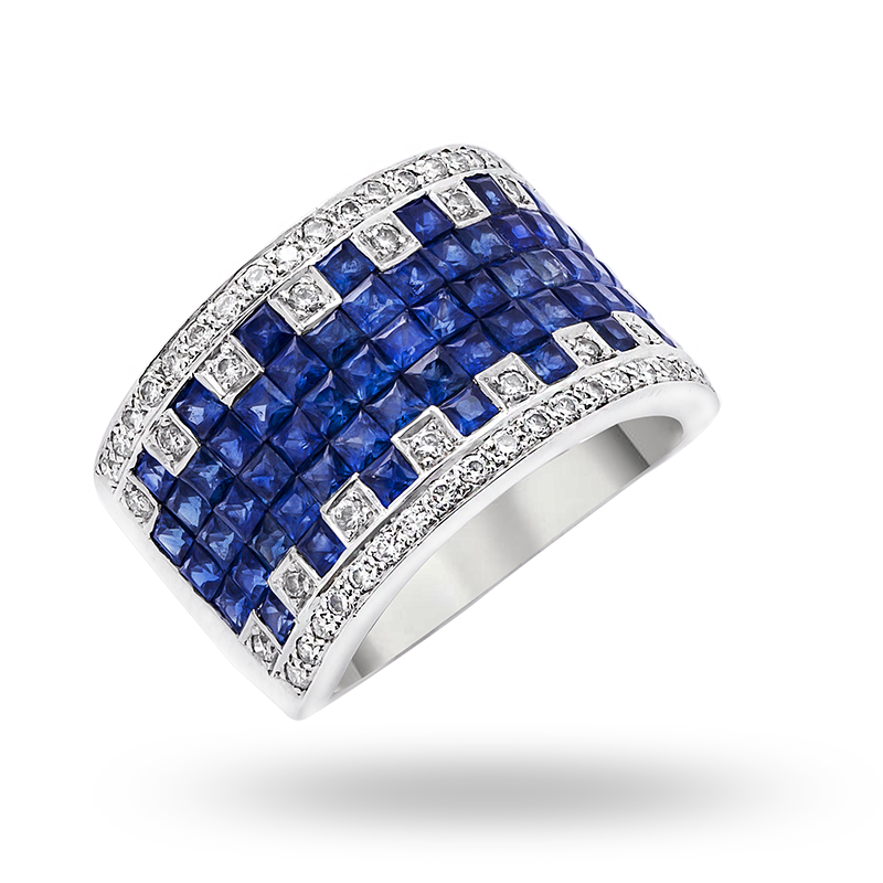 Invisible set Blue Sapphire and Diamond Ring