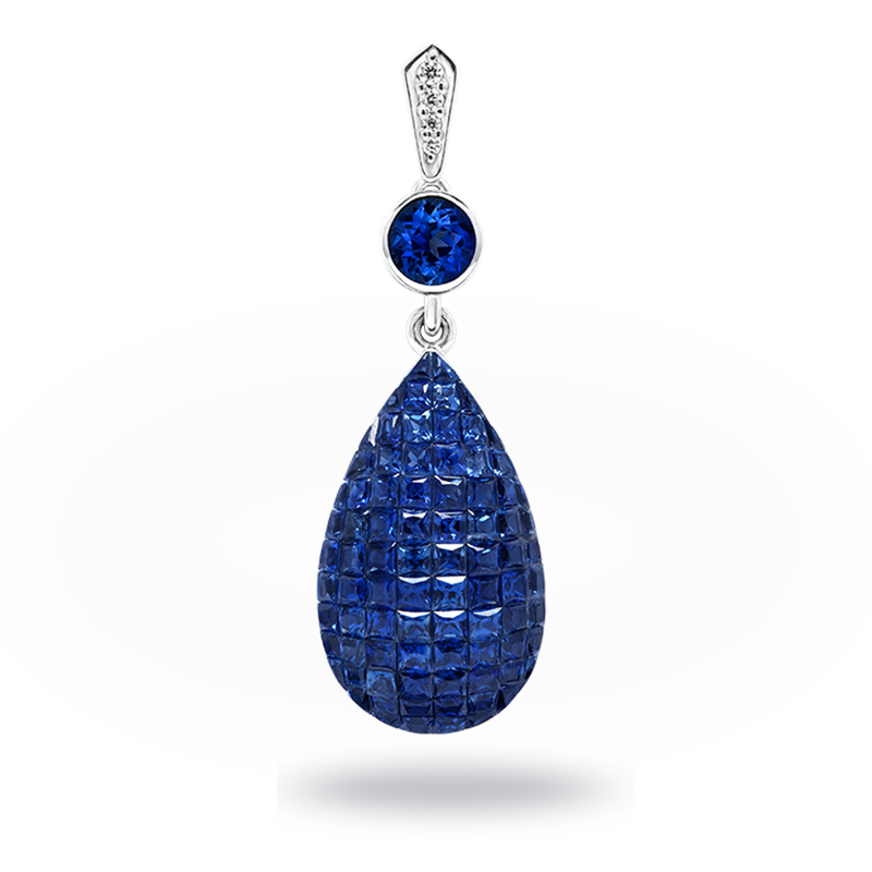 Invisible set Blue Sapphire and Diamond Pendant