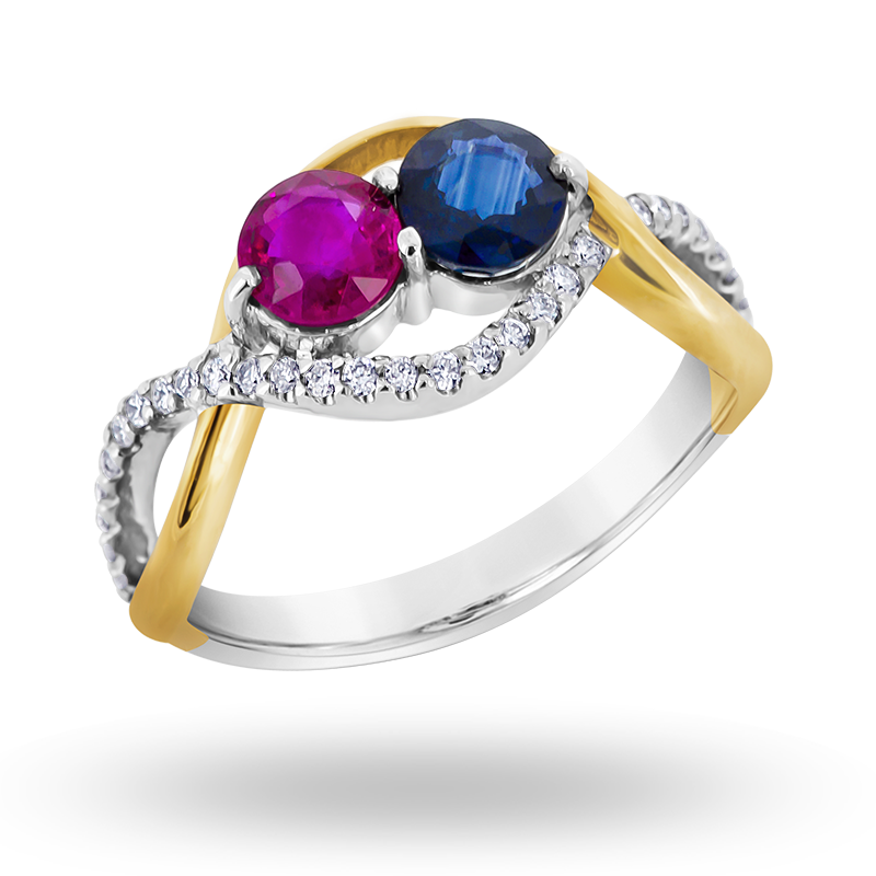 Blue Sapphire and Ruby Ring