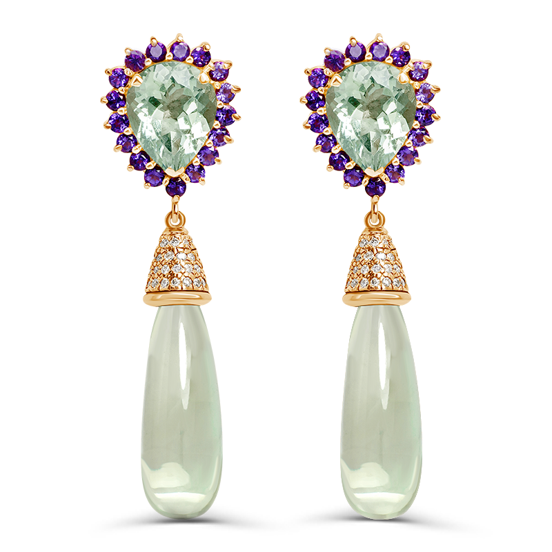 Rose Gold Green Amethyst Earrings